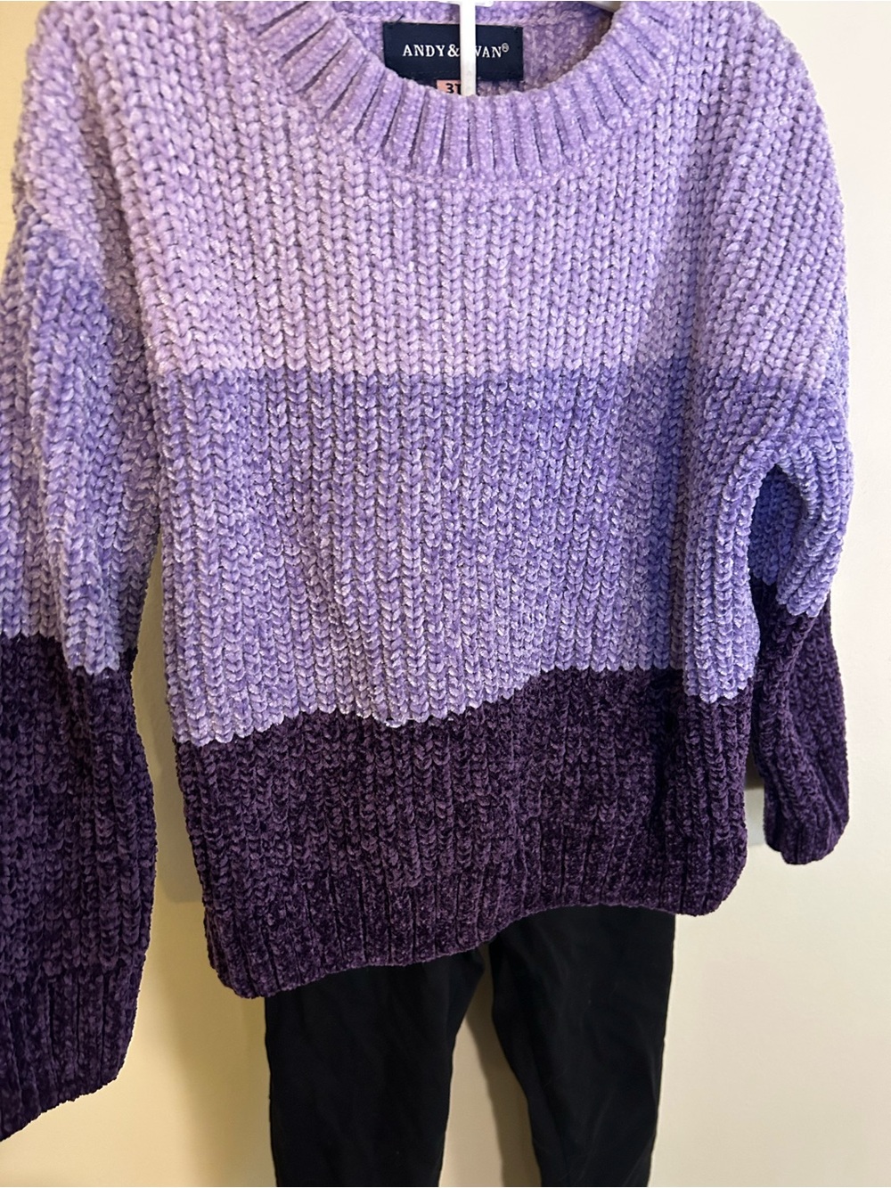 Andy & Evan Purple Colorblock Crewneck Sweater Matching Set